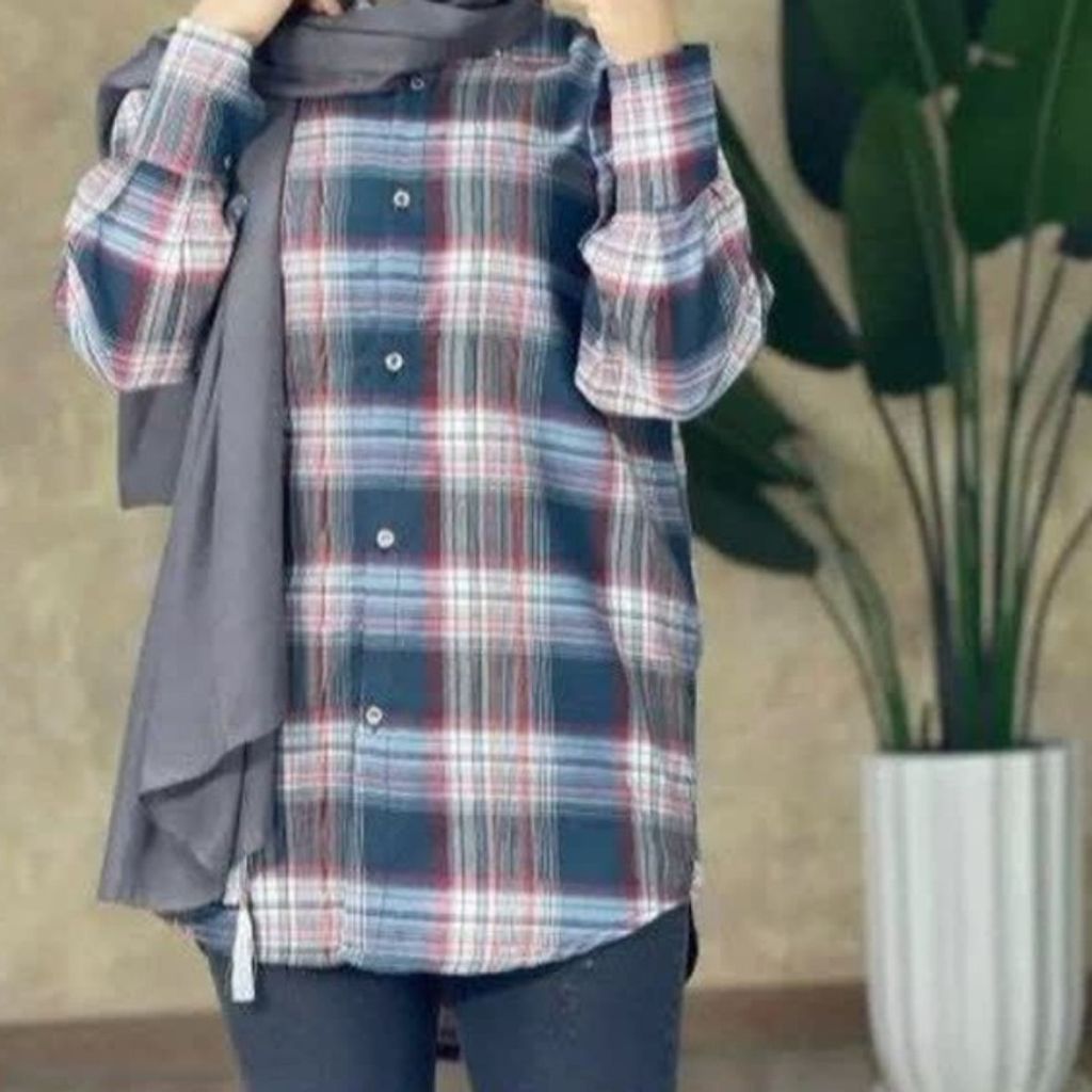 فروش اینترنتی شومیز چهارخونه یقه دار