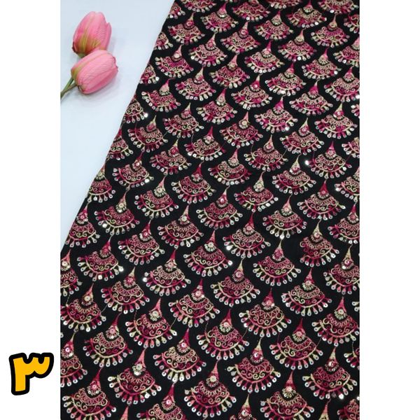 پارچه لینن سرمه و پولک دوزی