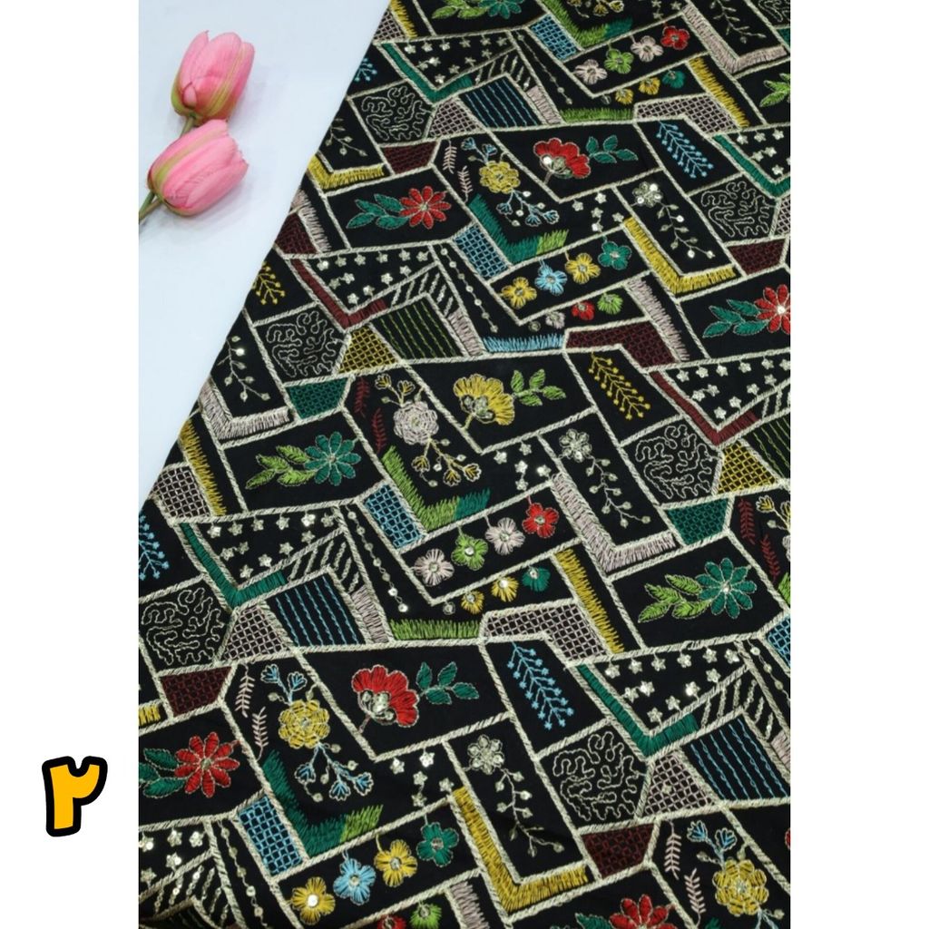 مشخصات پارچه لینن سرمه و پولک دوزی