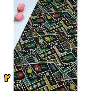 مشخصات پارچه لینن سرمه و پولک دوزی