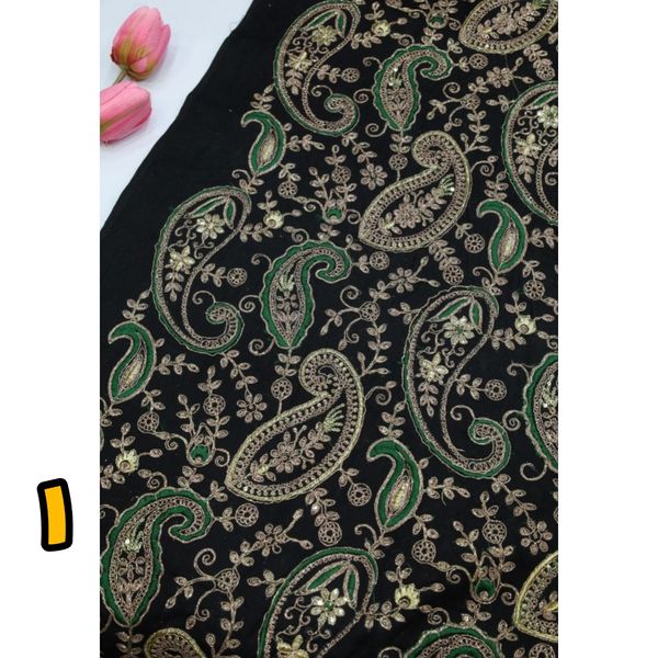 پارچه لینن سرمه و پولک دوزی