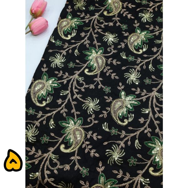 پارچه لینن سرمه و پولک دوزی