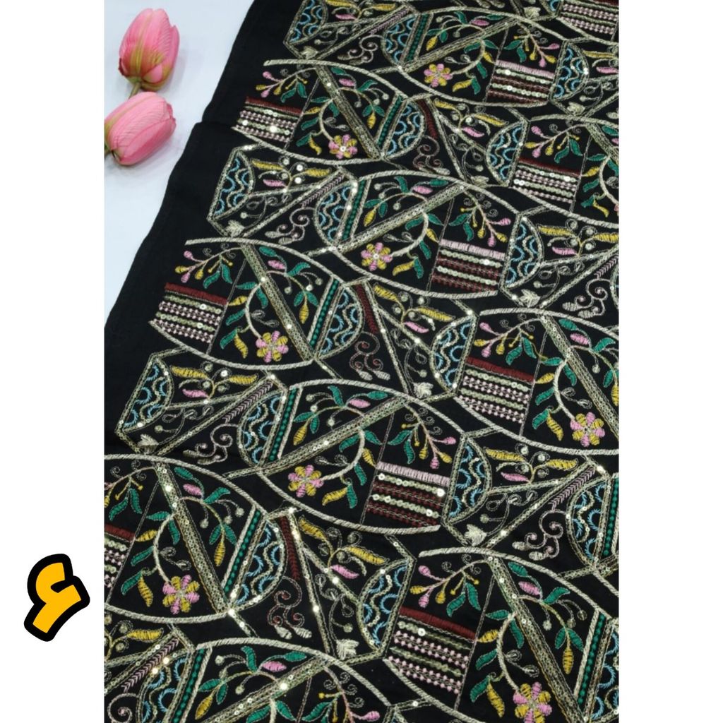 خرید انلاین پارچه لینن سرمه و پولک دوزی