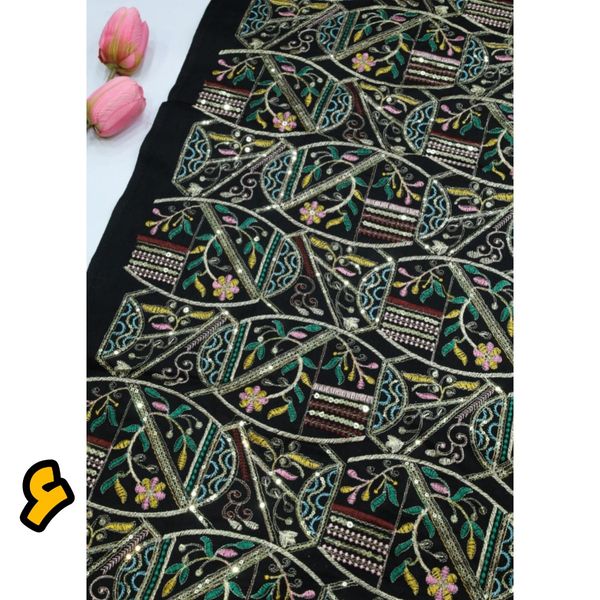 پارچه لینن سرمه و پولک دوزی