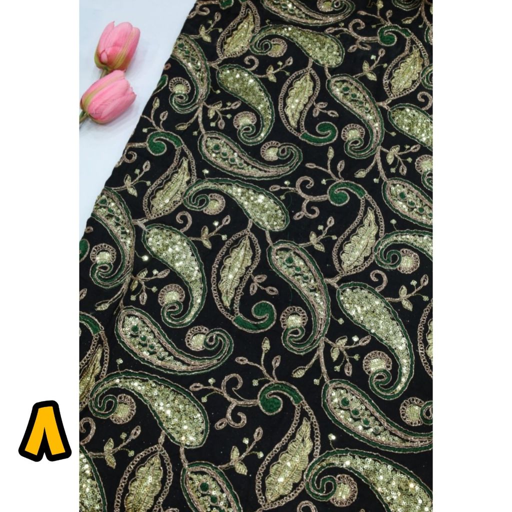 قیمت پارچه لینن سرمه و پولک دوزی