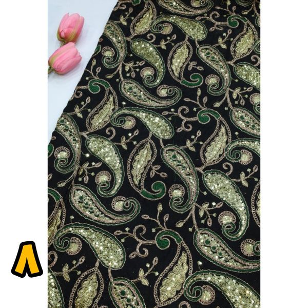 پارچه لینن سرمه و پولک دوزی