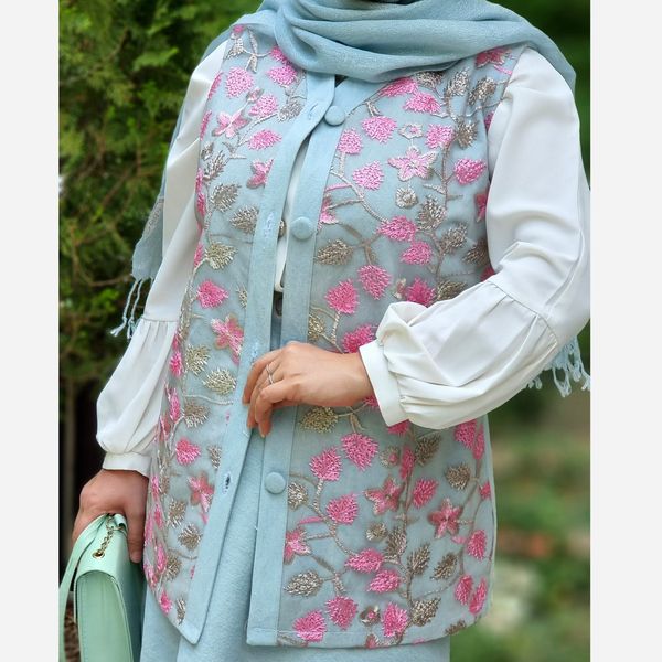 وست(جلیقه) جین و تور سوزندوزی زیبای زنانه