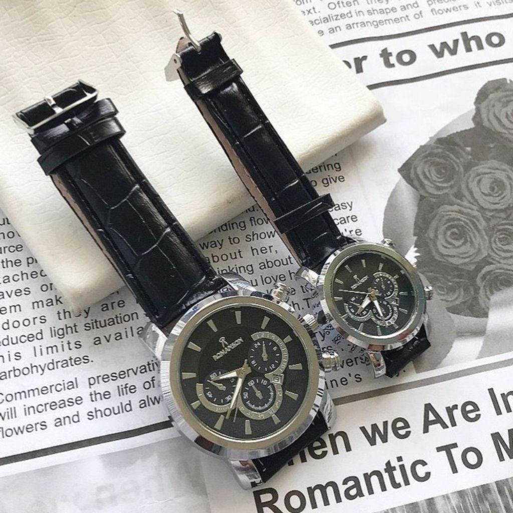 فروش اینترنتی ساعت رومانسون بندچرمی مشکی قاب نقره‌ای