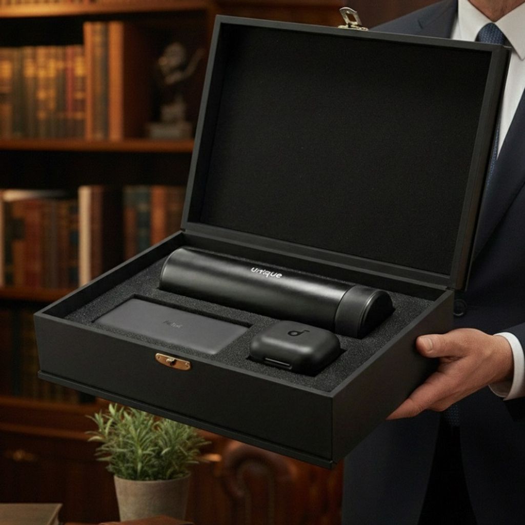 فروش اینترنتی پکیج هدیه سازمانی مدیران (پاوربانک،هدفون انکر R50،فلاسک و جعبه لاکچری)