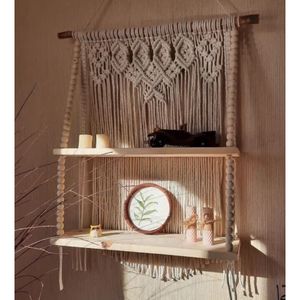 شلف چوبی دو طبقه مدرن با بند مهره چوبی