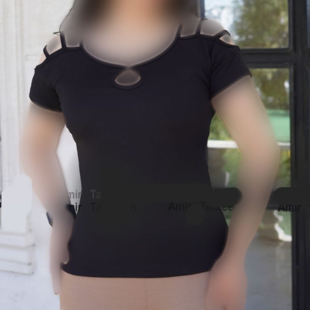خرید آنلاین تشرت زنانه فانریپ سر شانه رگلان 4 بندی مشکی