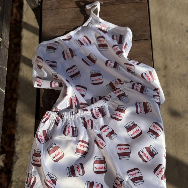 تاپ و شلوارک ساتن طرحدار