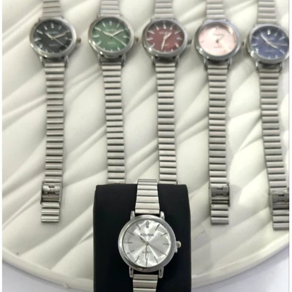 ساعت مچی زنانه کوشی شیشه الماسی بند استیل ریلی+باتری اضافی