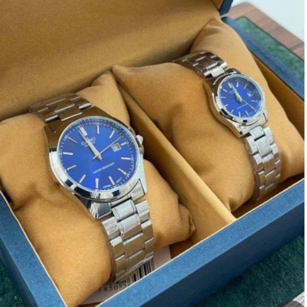 خرید اینترنتی ست ساعت مچی زنانه و مردانه کاسیو استیل تاریخدار موتور ژاپن مارک معروف CASI