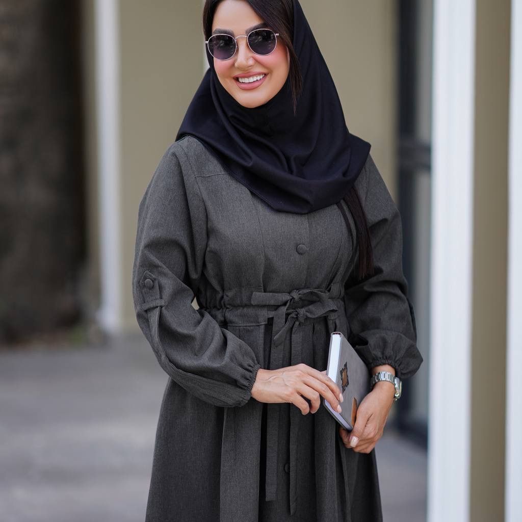 خرید آنلاین مانتو دانشجویی بلند دوکمربندی