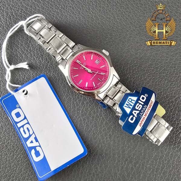 ساعت زنانه کاسیو تقویم دار صفحه سرخابی بند سیلور برند: CASIO