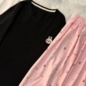 خرید اینترنتی ست راحتی لباس راحتی تیشرت لانگ و شلوار بگ زنانه