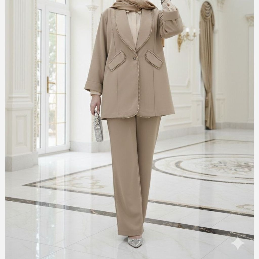 قیمت ارزان کت شلوار کریستال دوزی آریسا کرم