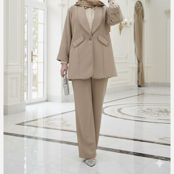 کت شلوار کریستال دوزی آریسا کرم