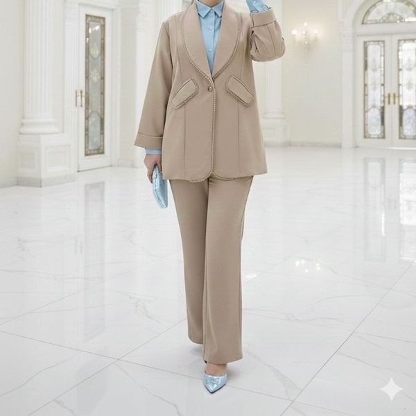 کت شلوار کریستال دوزی آریسا کرم