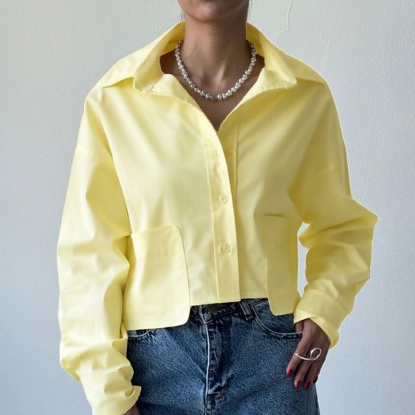 شومیز کراپ زنانه مدل جیپ پاکتی