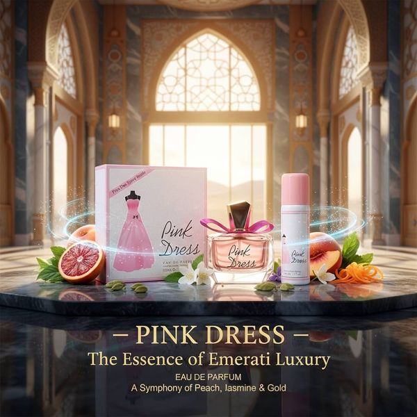 عطر اصل اماراتی اقتصادی زنانه لباس صورتی فراگرنس ورد بهمراه اسپری رایگان