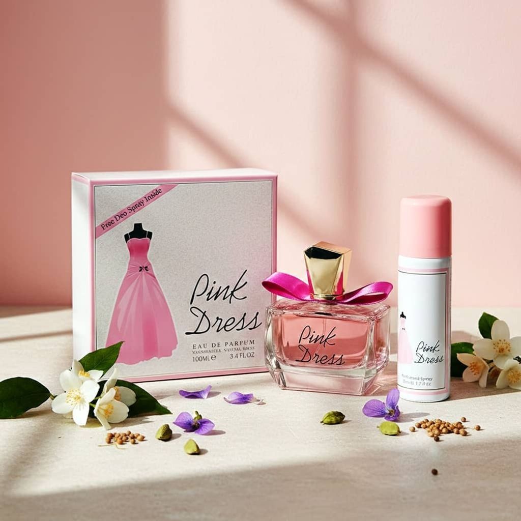 خرید اینترنتی عطر اصل اماراتی اقتصادی زنانه لباس صورتی فراگرنس ورد بهمراه اسپری رایگان