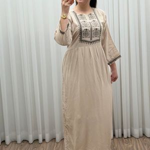 پیراهن ساحلی نخی خنک سبک یقه چاپ فری سایز