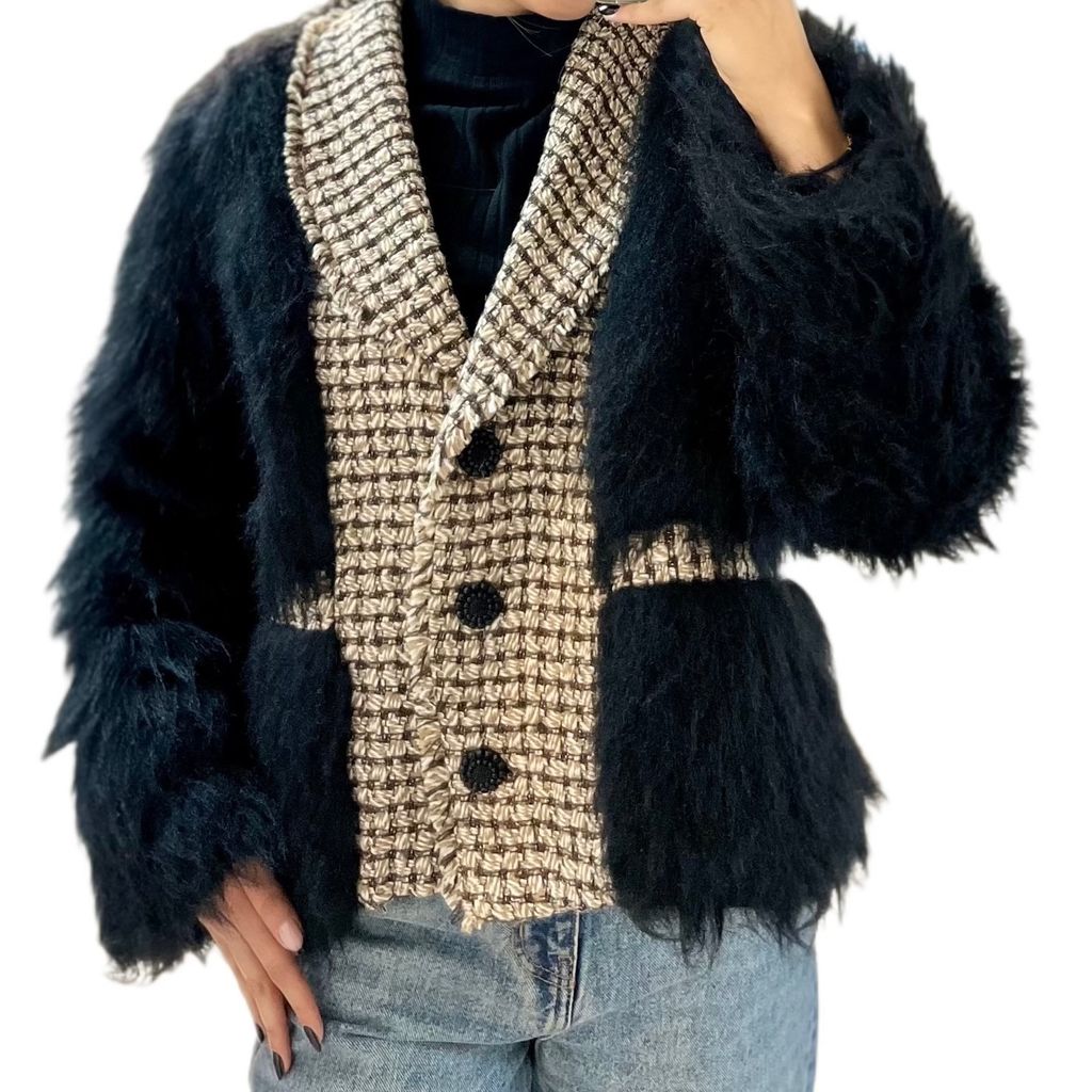 فروش اینترنتی کت کوتاه ترکیب پارچه خز و شنل