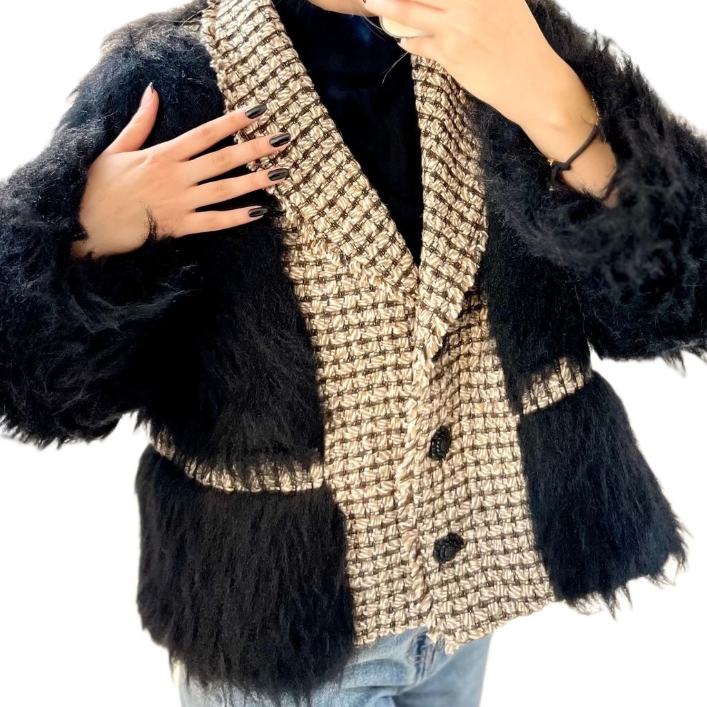 خرید آنلاین کت کوتاه ترکیب پارچه خز و شنل