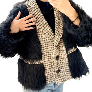 خرید آنلاین کت کوتاه ترکیب پارچه خز و شنل