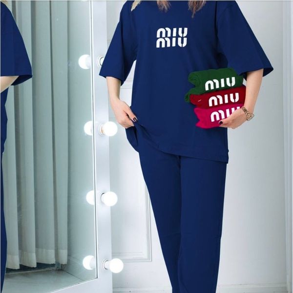 ست تیشرت باکسی + شلوار بگ نخ پنبه سوپر زنانه miu miu