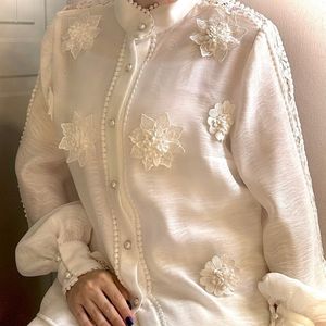 شومیز مجلسی سفید زنانه کار شده