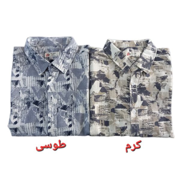 پیراهن مردانه اسپرت نخی طرح دار قواره ازاد