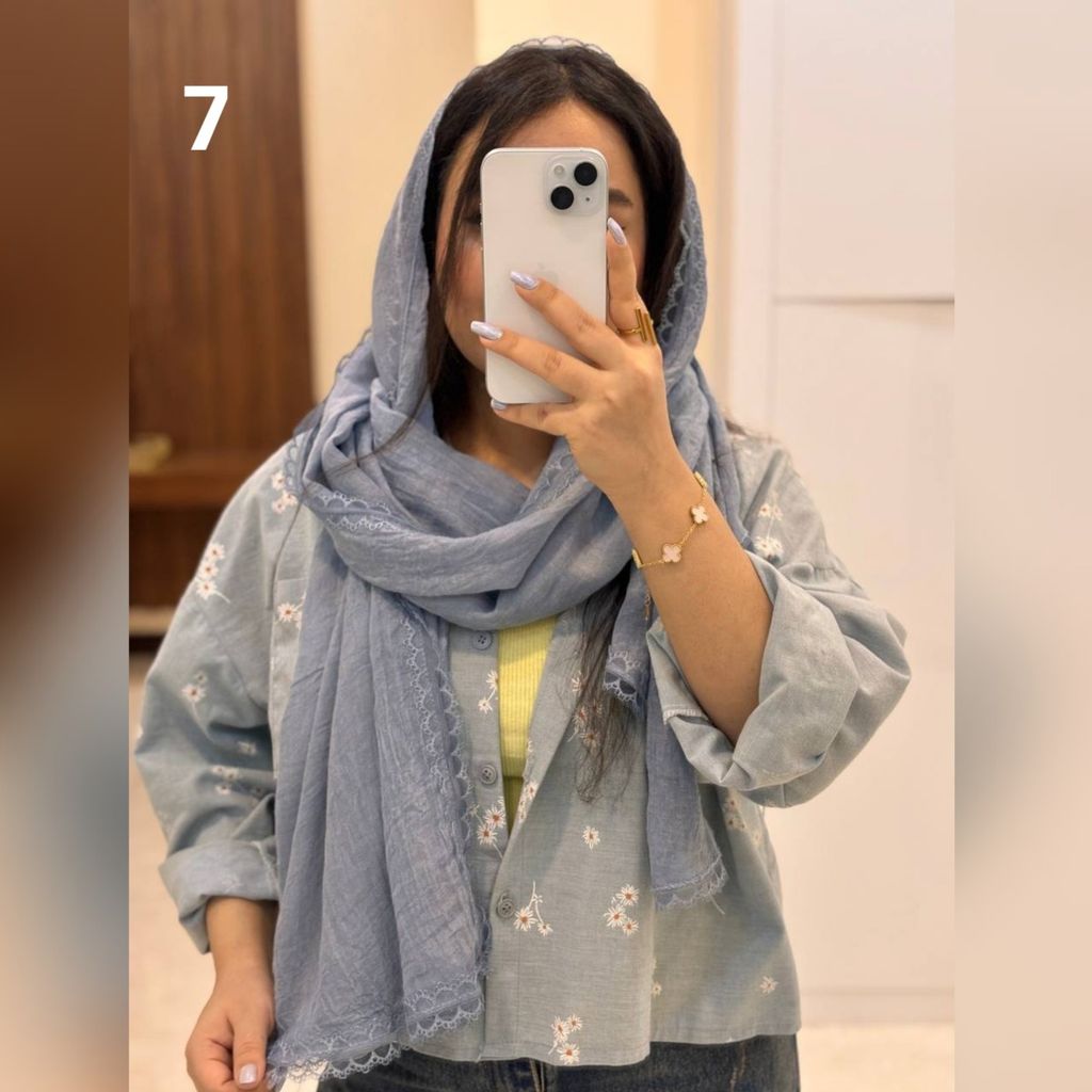 فروش اینترنتی شال ماهی دور دانتل نخ پنبه