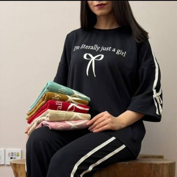 ست تیشرت و شلوار پاپیون خانگی زنانه و دخترانه