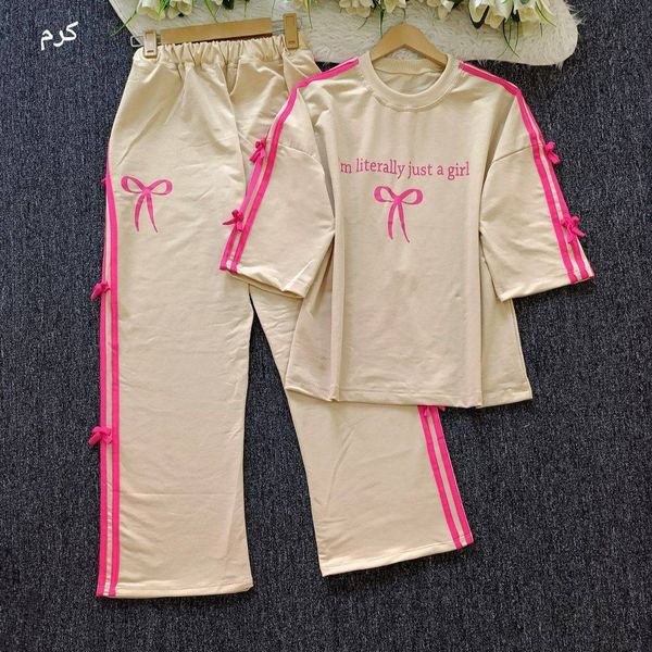 ست تیشرت و شلوار پاپیون خانگی زنانه و دخترانه