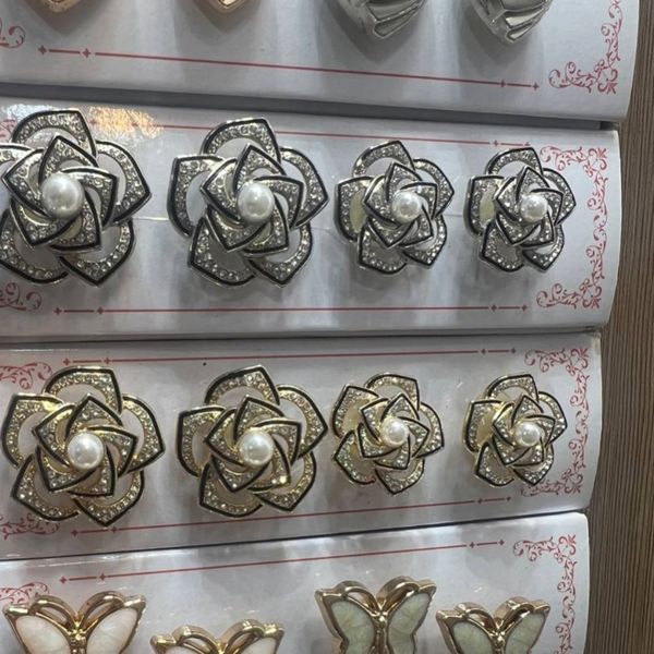 دکمه فلزی گل طلایی نگین دارطلایی سایز کوچک