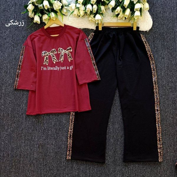 ست تیشرت و شلوار پاپیون پلنگی خونگی