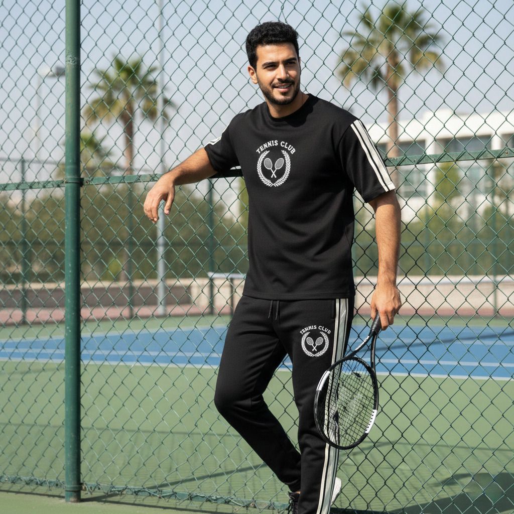 فروش اینترنتی ست تیشرت و شلوار مردانه مدل Tennis Club-مشکی