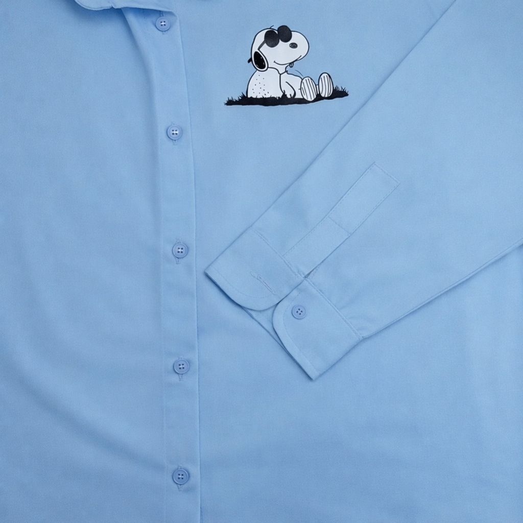 قیمت ارزان شومیز زنانه آبی مینیمال طرح کارتونی 023