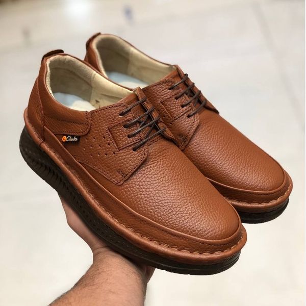 کفش چرم مردانه کلارک زیره پرفکت عسلی