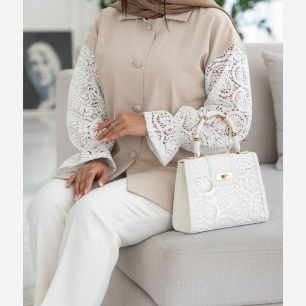 مشخصات شومیز مانتویی مجلسی آستین گیپوری