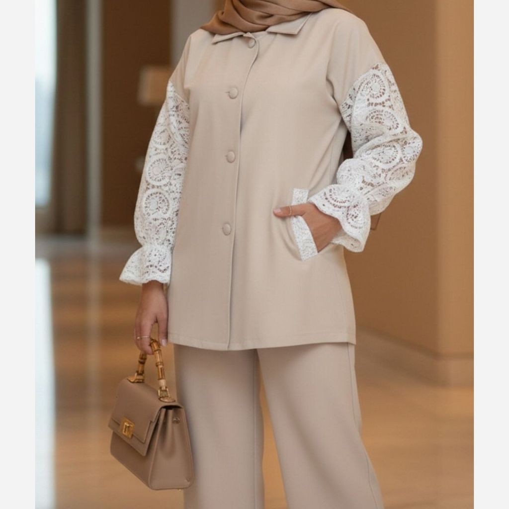 مشخصات شومیز مانتویی مجلسی آستین گیپوری