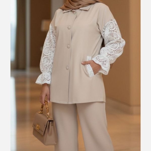 شومیز مانتویی مجلسی آستین گیپوری