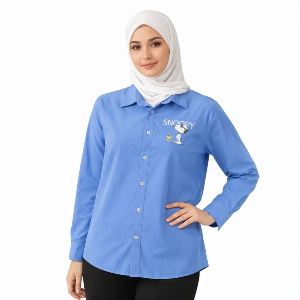 فروش اینترنتی شومیز زنانه آبی مینیمال طرح کارتونی 025