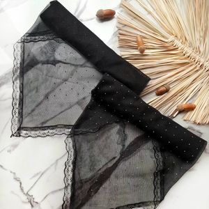 فروش اینترنتی مینی اسکارف توری نگین مشکی دورگان قواره هفتاد با کیفیت