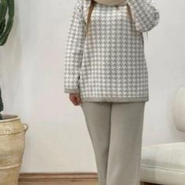 ست بافت بلوز و شلوار پیچازی طوسی سیر زنانه