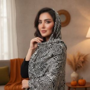 شال نخی طرحدار مشکی سفید
