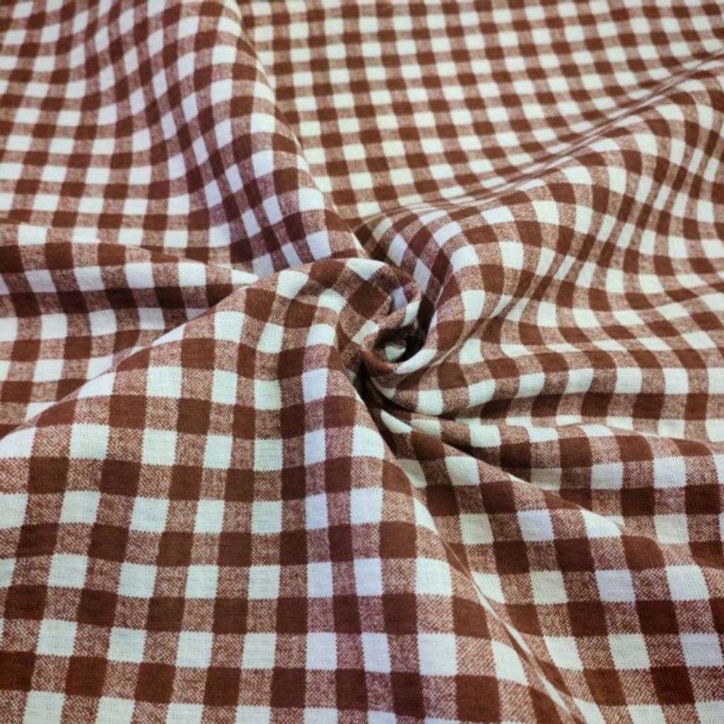 خرید آنلاین پارچه آشپزخانه تمام پنبه عرض 1.5 مدل چهارخانه قهوه ای